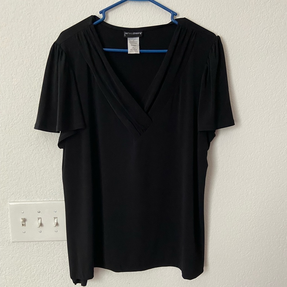 Just My Size Black V-Neck Flutter Sleeve Blouse